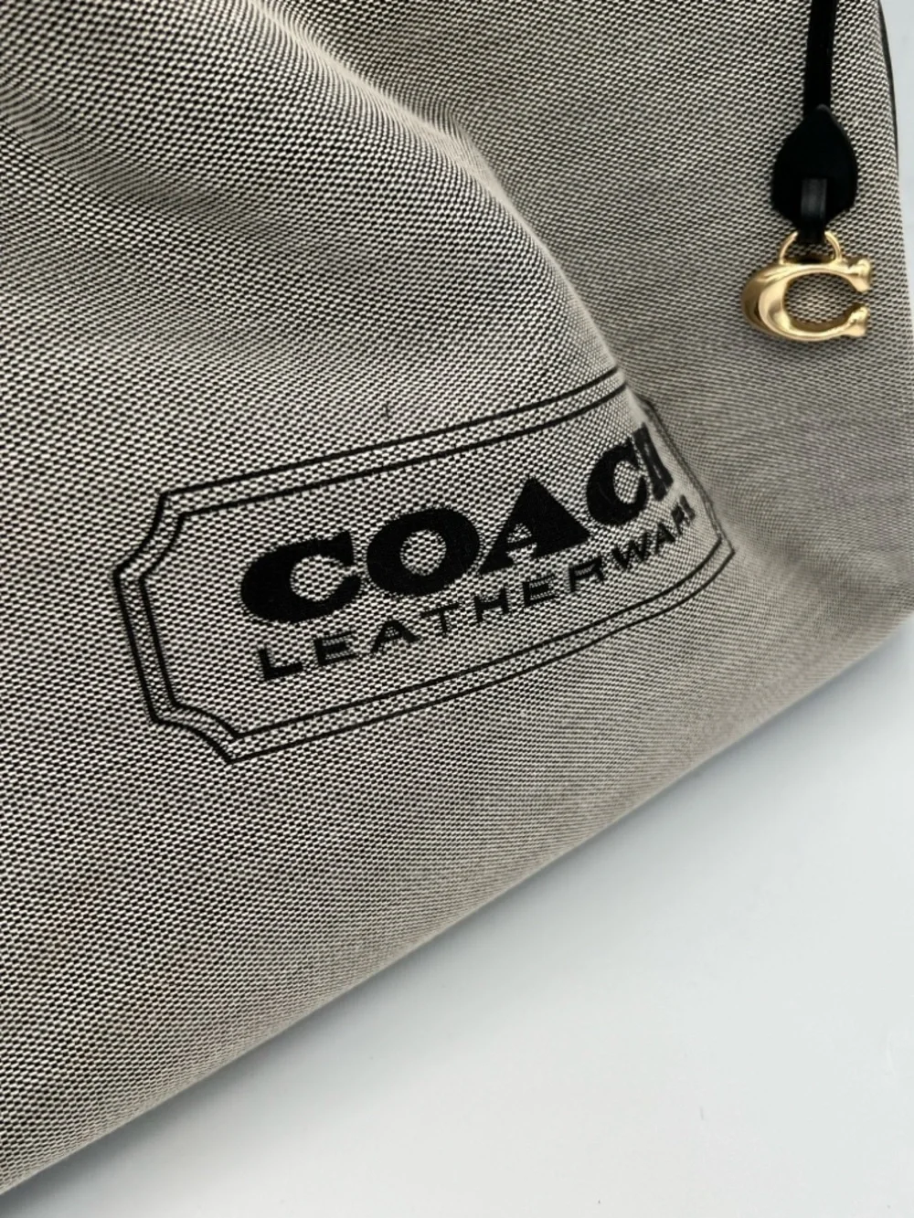 Coach Gray Canvas with Black Leather Shoulder Bag